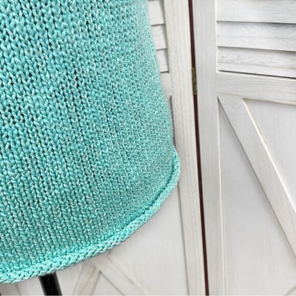 Julie Color Block Chunky Knit Sweater Green Blue Medium Large Short Sleeve - Picture 7 of 13
